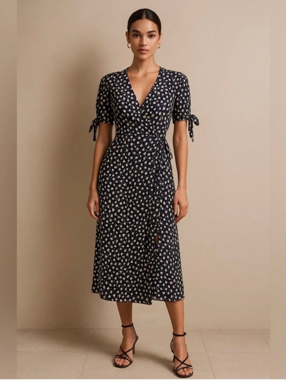 Faithfull the Brand Navy Floral Midi Wrap Dress sz 4